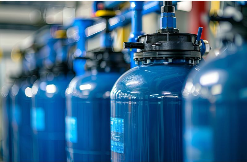 Multi-tank commercial water systems setup installed for business hard water treatment